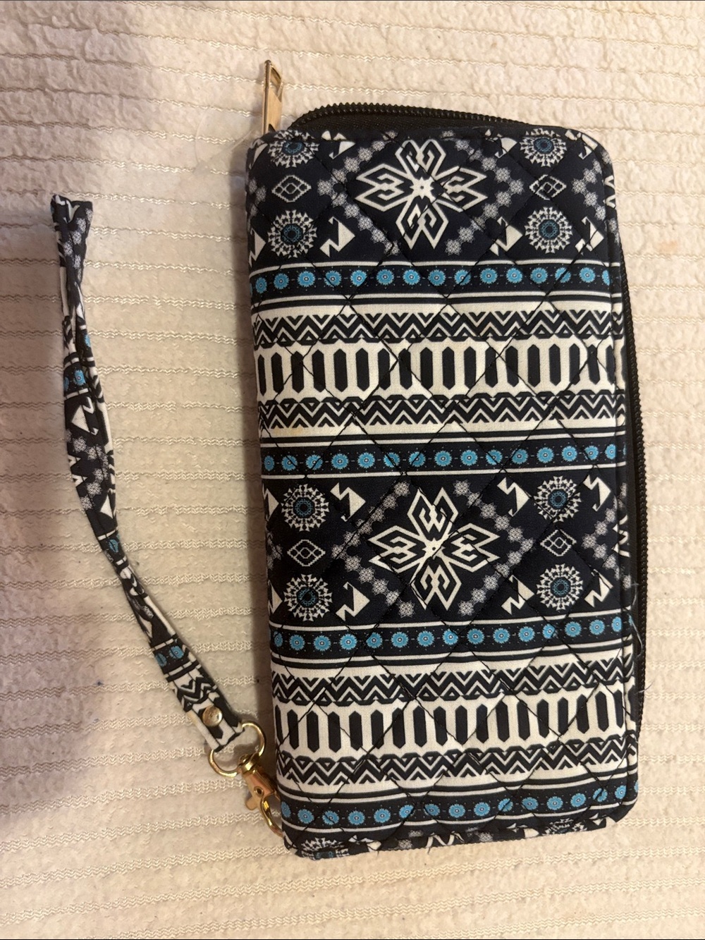 Wristlet Phone Wallet - Black, White & Blue Pattern